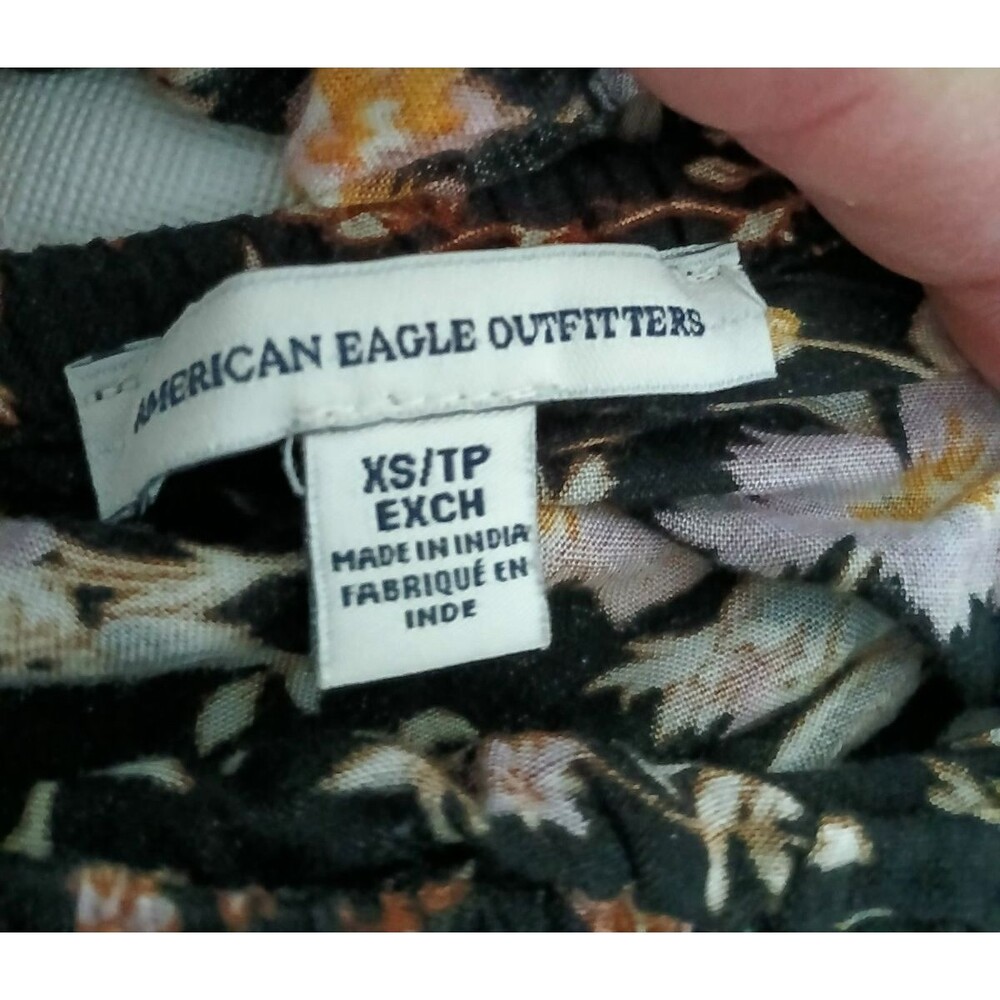 American Eagle Outfitters Floral Crop Top Elastic Waist Short Sleeves Size XS - Picture 6 of 9